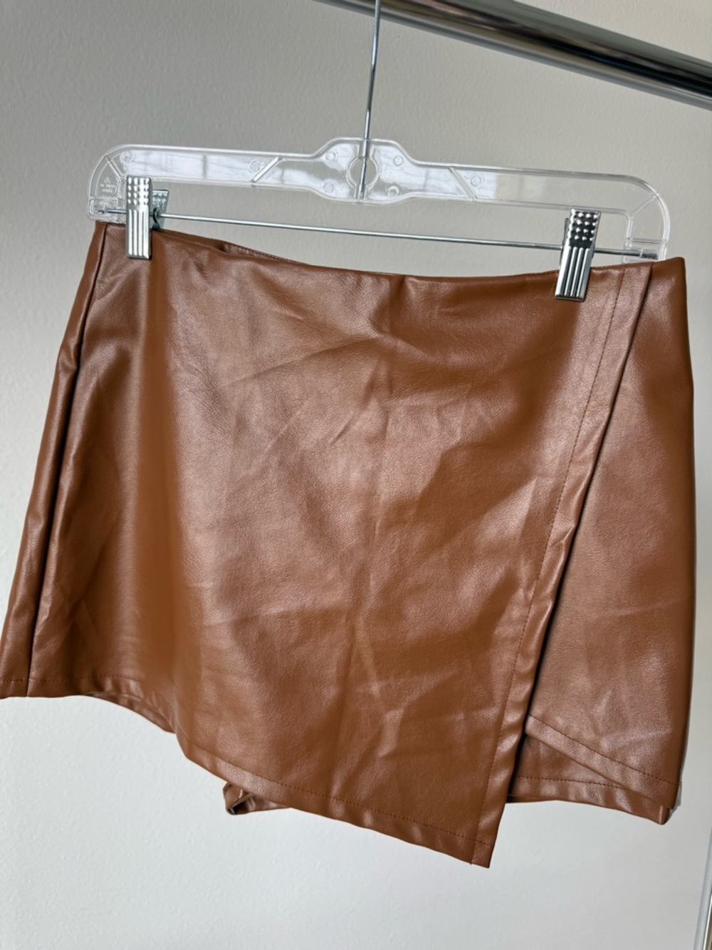 She + Sky Faux Leather Mini Skort in Cognac Brown